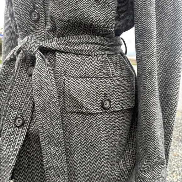 Vintage Herringbone Wool Coat Sz 12 - Picture 4 of 11